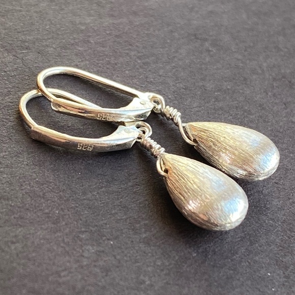 Brushed Sterling Silver Teardrop Lever back Dangle/ Drop - Picture 6 of 6